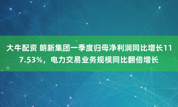 大牛配资 朗新集团一季度归母净利润同比增长117.53%，电力交易业务规模同比翻倍增长