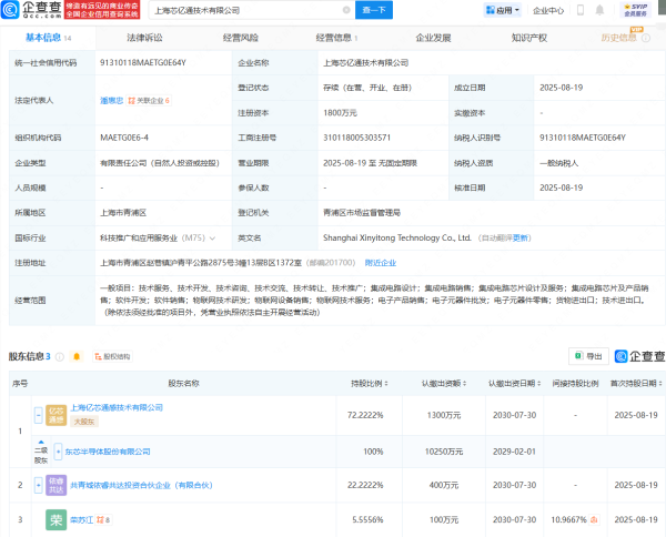 泛策略 东芯股份等成立技术公司，含集成电路设计业务